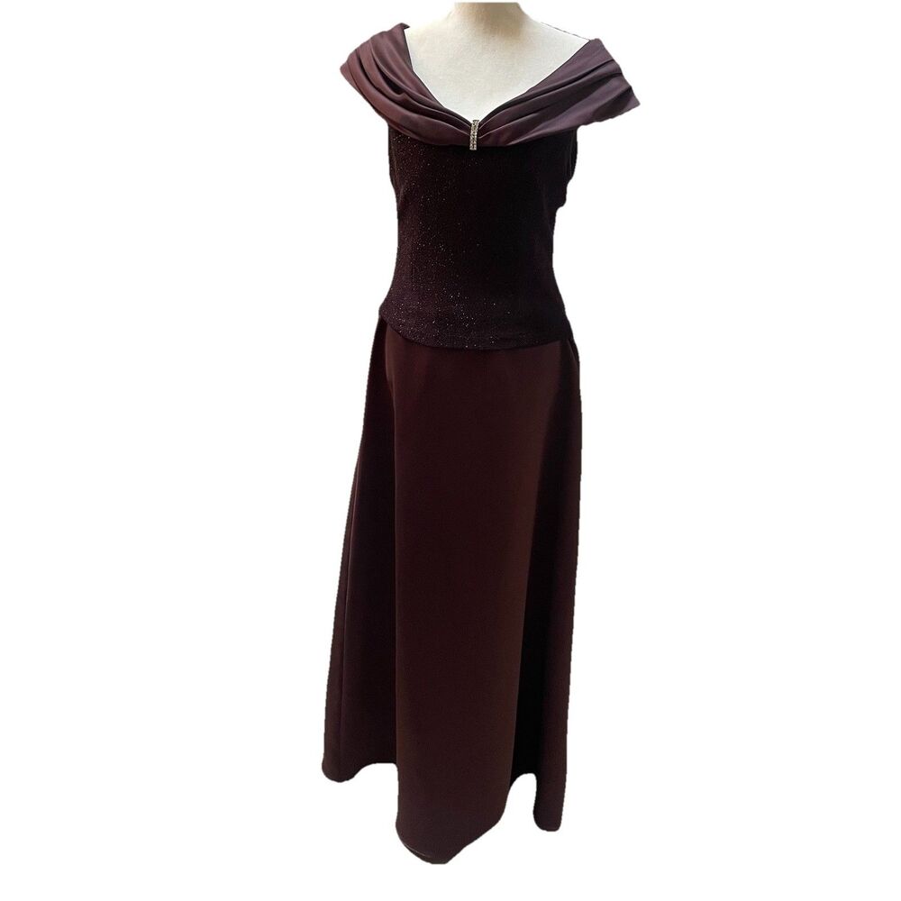 Vtg 90s Patra Gown 12 Whimsigoth Chocolate Brown Gold Glitter Off Shoulder Prom